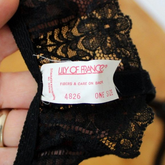 Lily of France Black Lace Garter Belt 4 Suspenders One Size Vintage Lingerie P46 - Picture 8 of 9